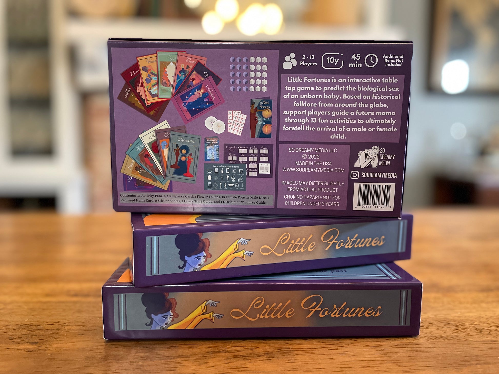 The backside of a vibrant game box displaying pregnancy game instructions and game components inviting players to explore and enjoy creative gameplay.